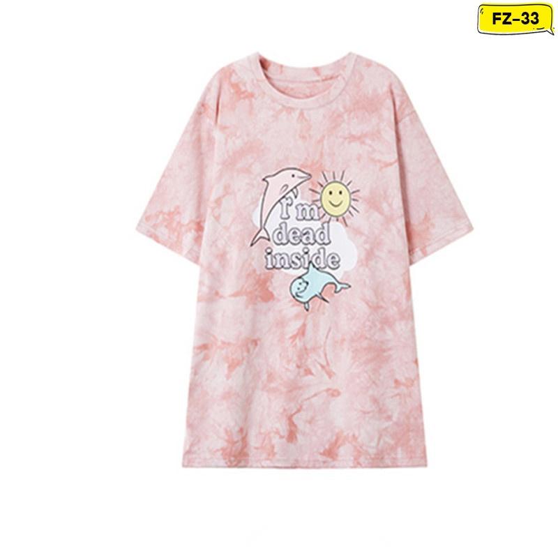 Áo Thun Cổ Tròn Màu Loang In Hình Cá Tính Kích Cỡ Freesize FZ-033