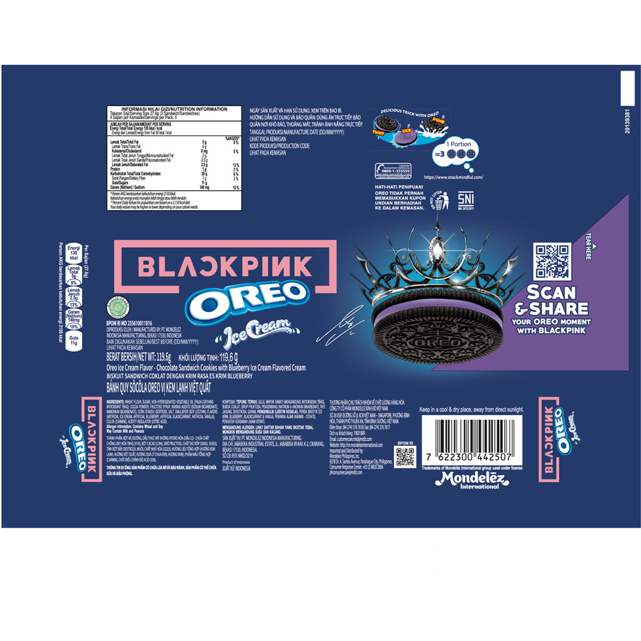 [Limited Edition] Combo 3 thanh Bánh quy OREO BLACKPINK vị Kem lạnh việt quất 3x119.6g