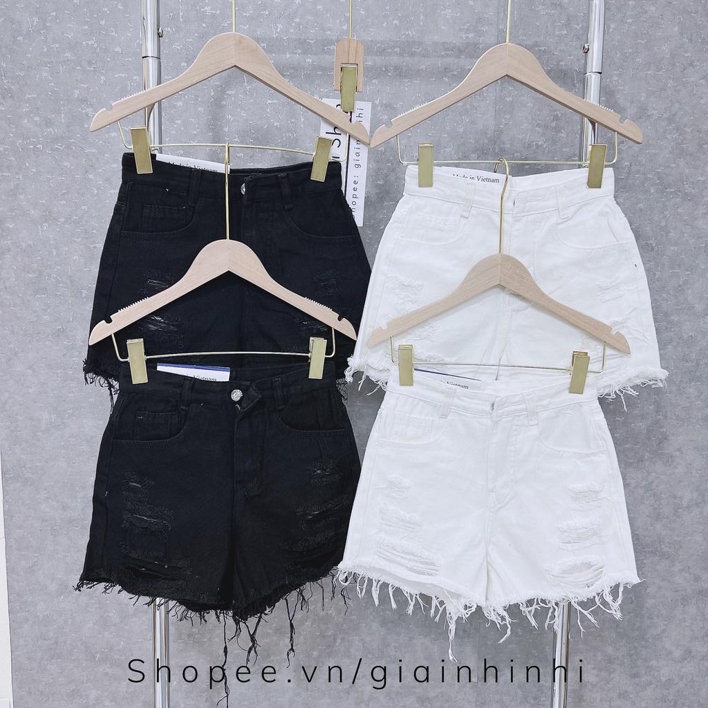 Quần short bò rách đen trắng dáng ôm, Quần đùi nữ co giãn cạp cao sexxy QS703 - NhiNhi Shop