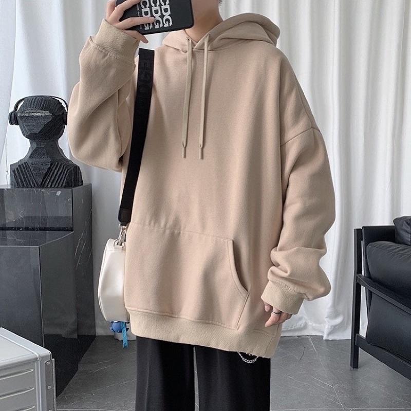 Áo hoodie nỉ cotton trơn,màu tan form mũ to