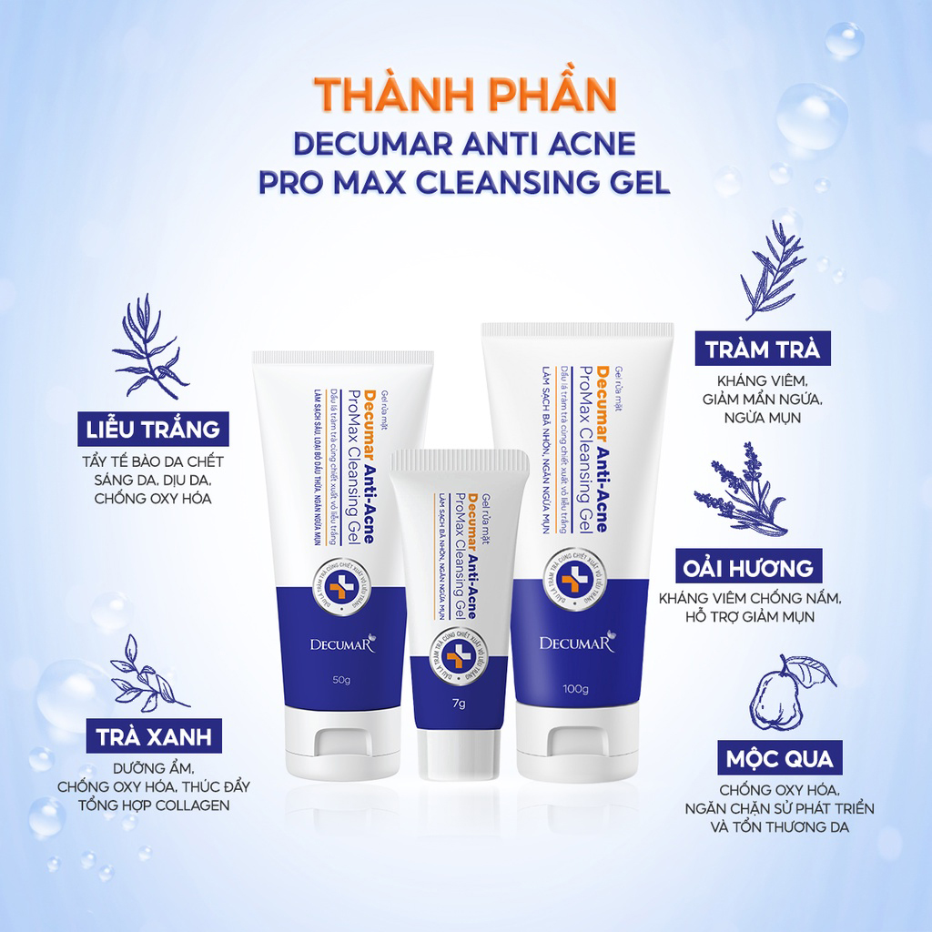 Gel Rửa Mặt Ngừa Mụn, Mờ Thâm,Ngừa Sẹo,Tái Tạo Da Decumar Anti-Acne Promax Cleansing Gel