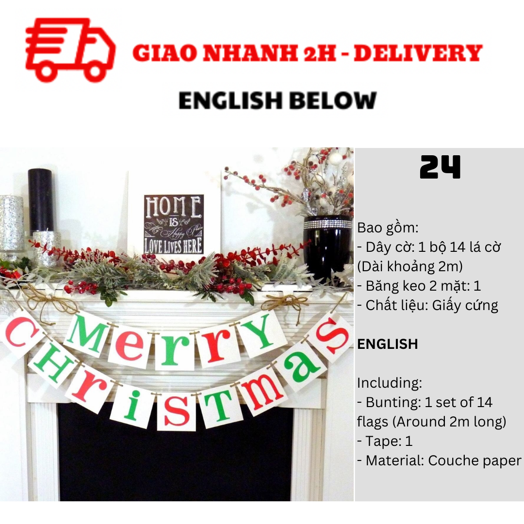 Bộ Dây Cờ Noel Trang Trí Tiệc Nhiều Mẫu - Merry Christmas Bunting DCXM10