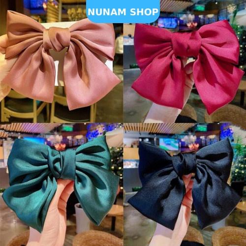 Kẹp tóc nơ size to vải satin phong cách vintage chuẩn form cực đẹp cho nữ Nunam Shop