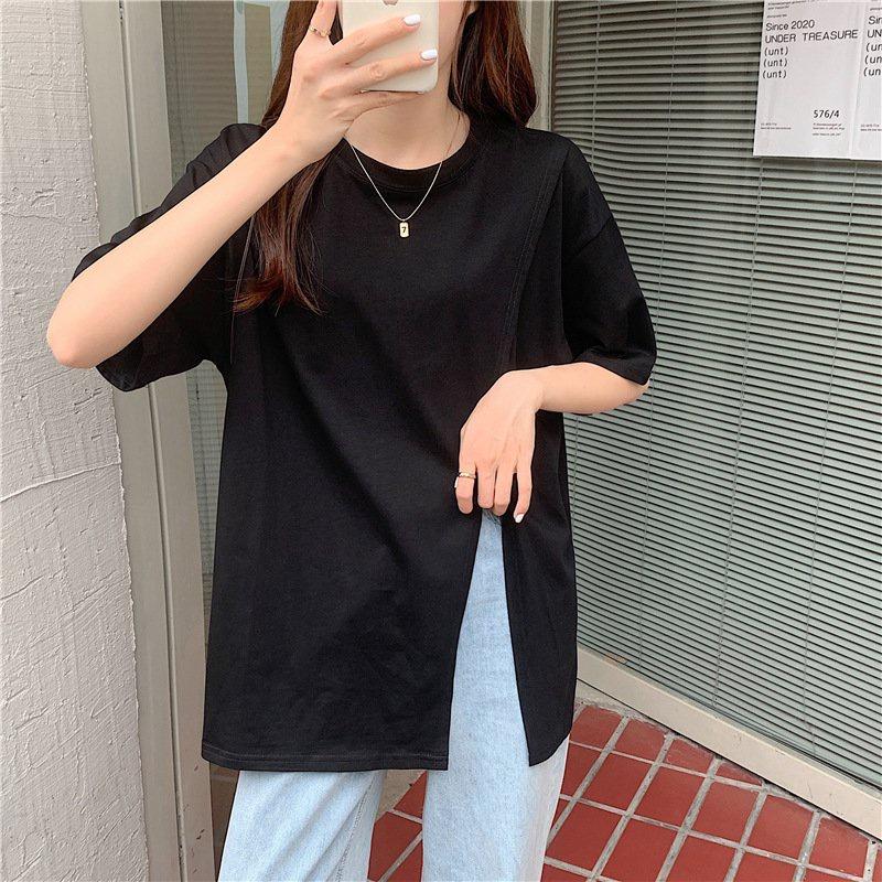 Áo Thun Nữ Vạt Lệch Dáng Trùm Mông Cổ Tròn Xẻ Vạt 3 Màu siêu xinh