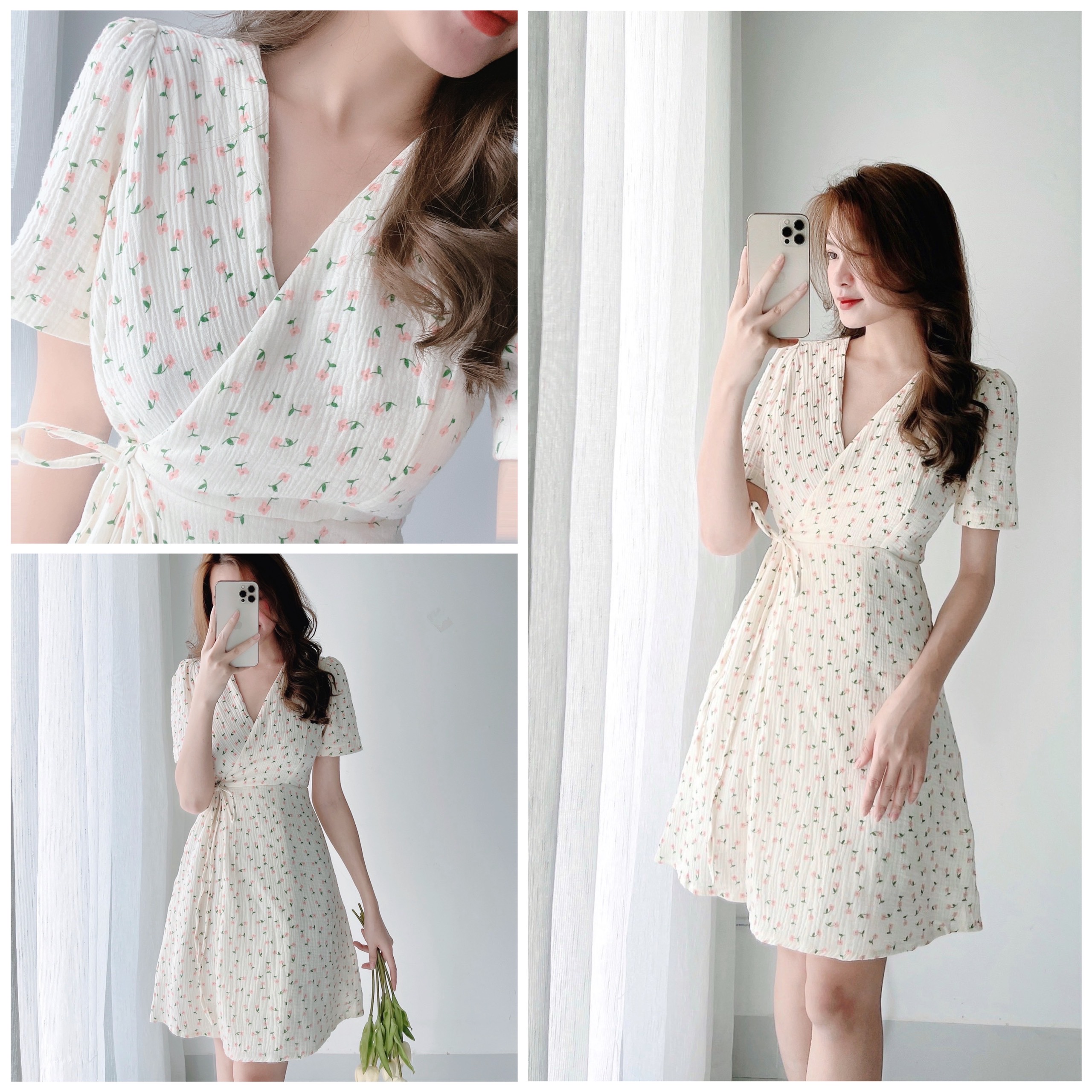 ĐẦM HOA NHÍ ĐẮP CHÉO THẮT NƠ EO