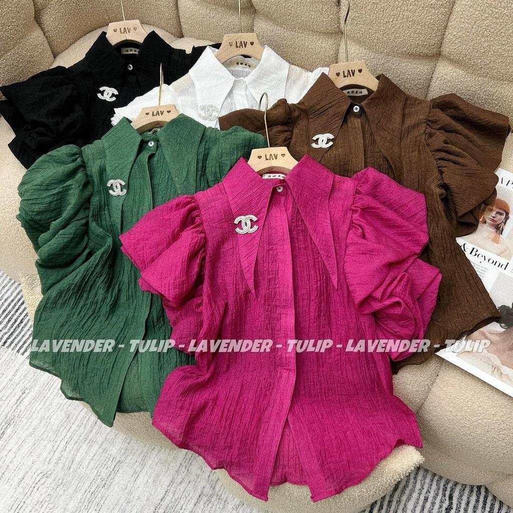 ÁO KIỂU XỐP CỔ SƠ MI TAY BÈO KÈM TAG CỰC SANG LUN MẤY NÀNG ƠI