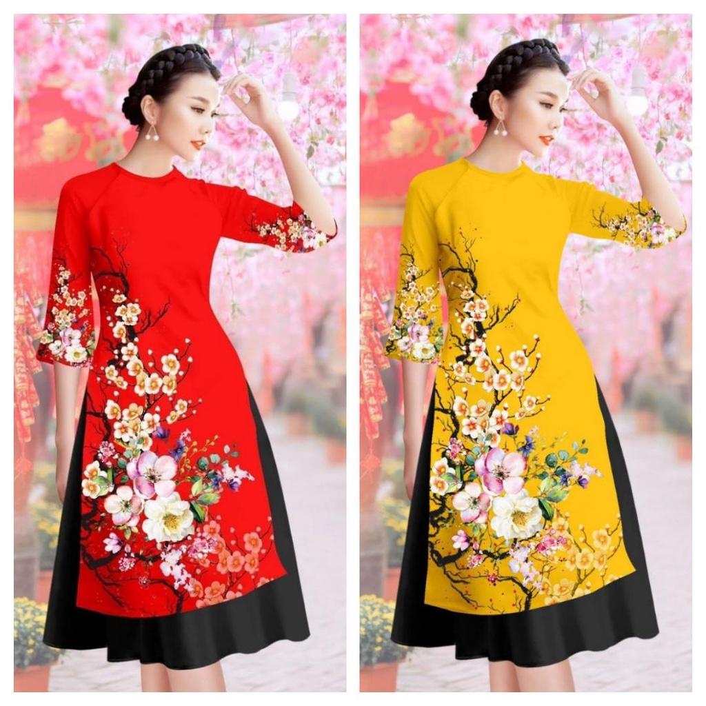 Set Bộ Áo Dài Lụa Hoa Mai Hàng Thiết Kế Cực Sang Trọng Quý Phái - BY2115