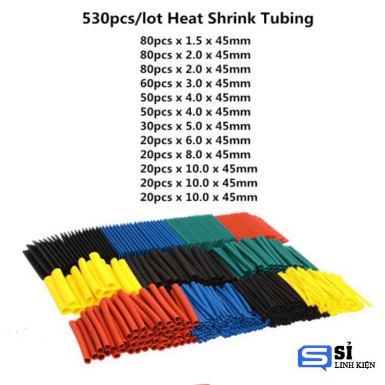 Bộ 530 ống co nhiệt , bọc cách điện bằng Polyolefin 2:1.