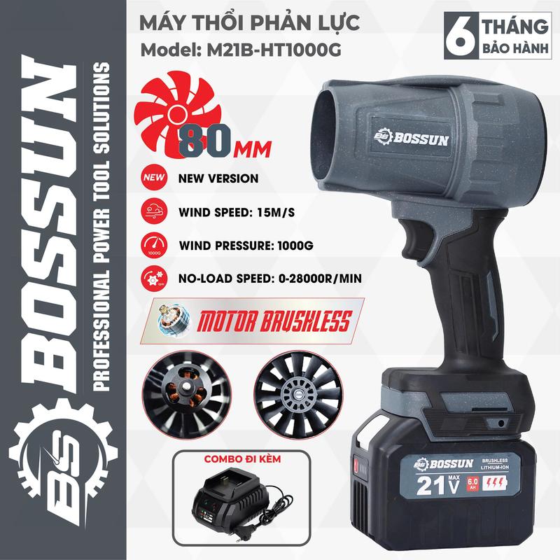 Máy Thổi Phản Lực Dùng Pin Bossun - M21B-HT1000G - Động Cơ Không Chổi Than - Chân Pin Phổ Thông - Pin 15 Cell 21V/6Ah