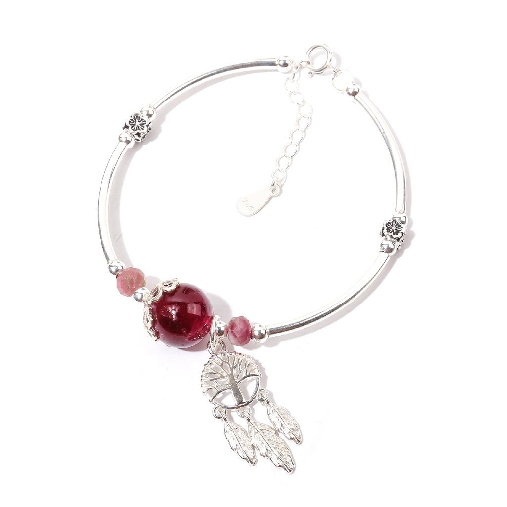 Vòng charm bạc mix đá phong thủy thiên nhiên TUDO260 có kiểm định - Vòng tay nữ cao cấp