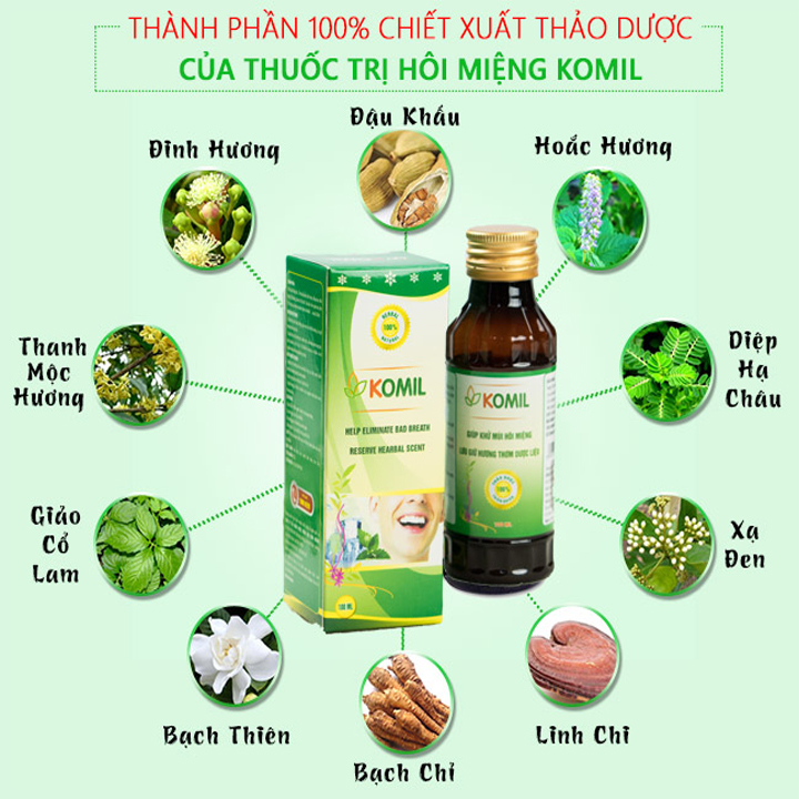 [Combo 2 hộp] Khử mùi hôi miệng làm thơm miệng, lưu giữ hương thơm dược liệu, làm sạch răng miệng, loại bỏ mùi hôi miệng do do vi khuẩn, do viêm nướu, sâu răng, do thức ăn, hút thuốc - Komil 100ml