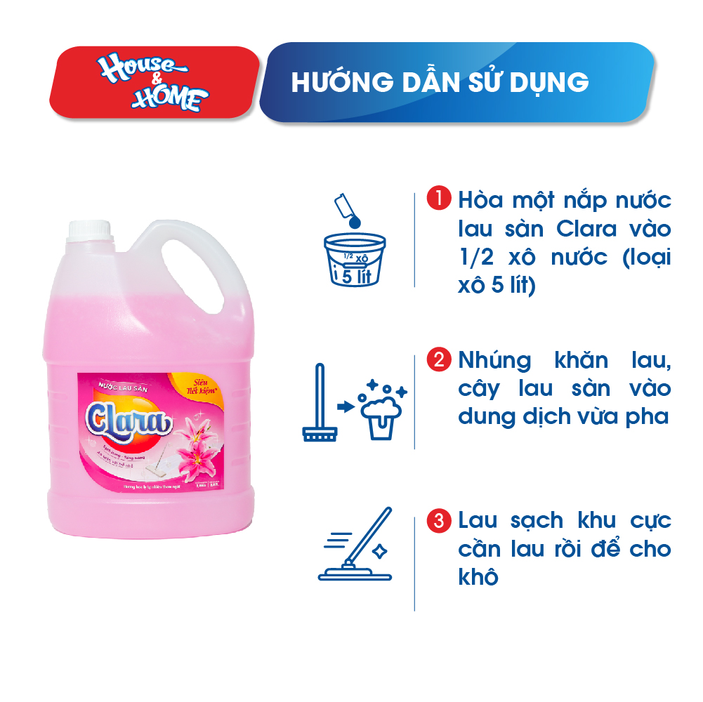 Nước lau sàn Clara hương hoa ly Can 3,8 kg