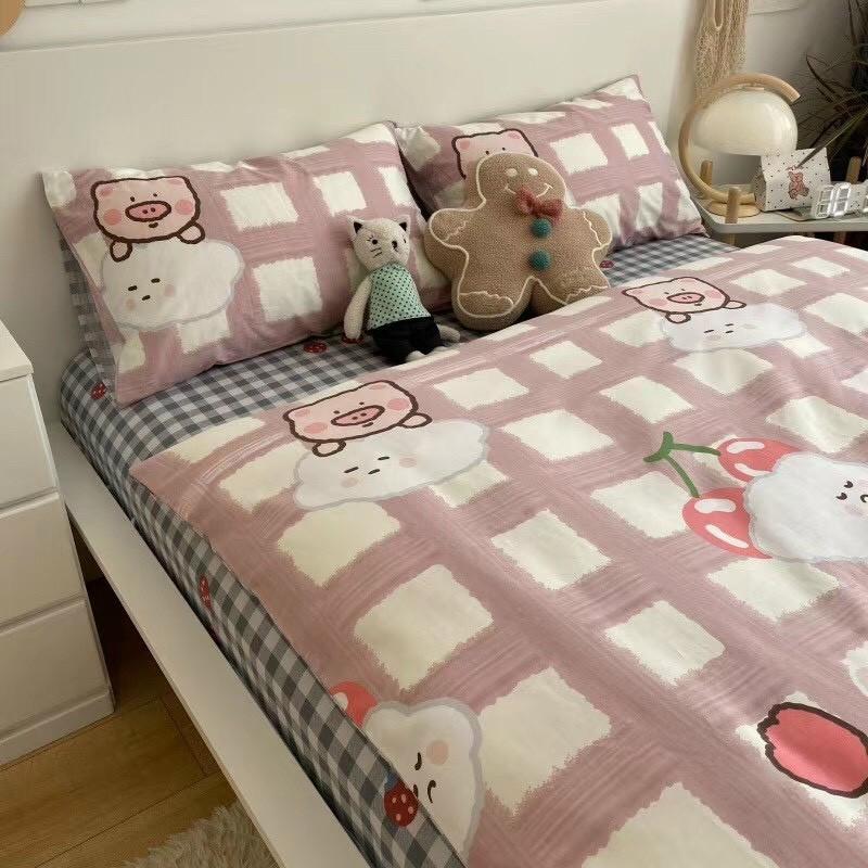 Bộ chăn ga gối Cotton Living M2T bedding chăn ga Hàn Quốc heo con đáng yêu 100% Cotton