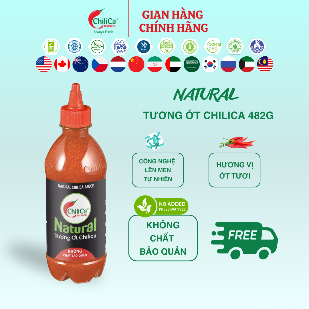 [KHÔNG CBQ] Natural Tương Ớt ChiliCa 482g - Lên Men Tự Nhiên, Không Chất Điều Vị, Không Hương Liệu