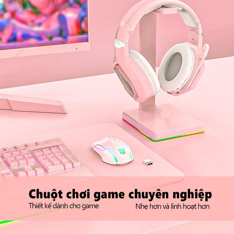 Chuột chơi game bluetooth không dây có thể sạc lại ONIKUMA CW905 màu hồng với đèn RGB, có thể điều chỉnh DPI 5 tốc độ [Hàng chính hãng]