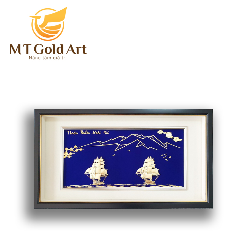 Tranh đôi thuyền buồm dát vàng 24k (50x90cm) MT Gold Art- Hàng chính hãng, trang trí nhà cửa, phòng làm việc, quà tặng sếp, đối tác, khách hàng, tân gia, khai trương