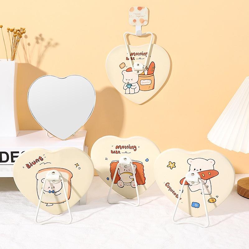 Gương Để Bàn Trang Điểm Gương Trang Trí Mini Gấp Gọn Họa Tiết Mèo Decor