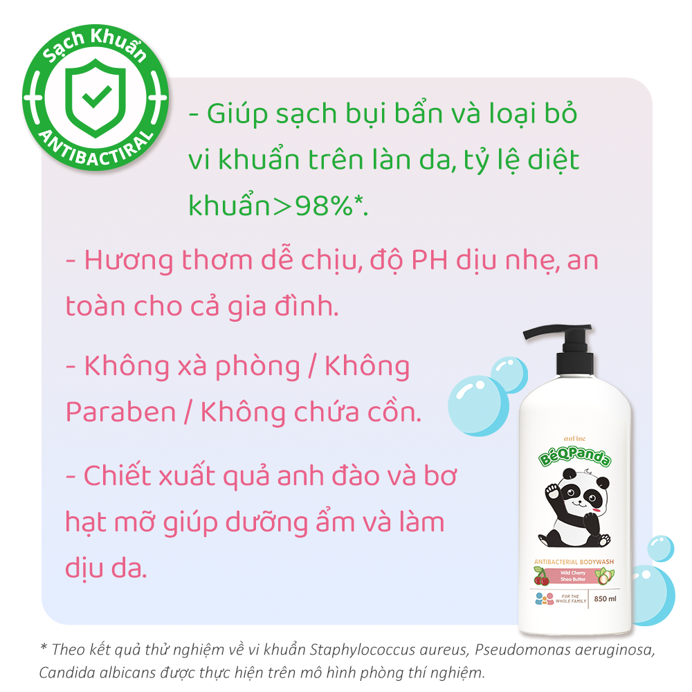 Sữa tắm sạch khuẩn Bé Q Panda 850ml dùng cho cả gia đình