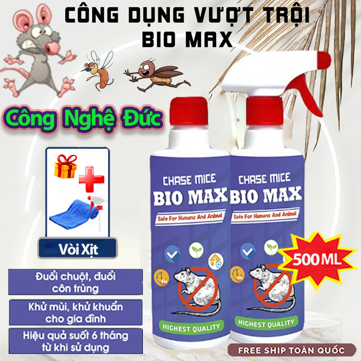 Chai Xịt Đuổi Chuột Chai Xịt Đuổi Chuột Bio MAX 500 ML Công Nghệ Đức - Không Mùi Nguồn Gốc Thảo Mộc, An toàn Xua Đuổi Chuột, Gián, Côn Trùng Không Mùi Nguồn Gốc Thảo Mộc, An toàn Xua Đuổi Chuột, Gián, Côn Trùng