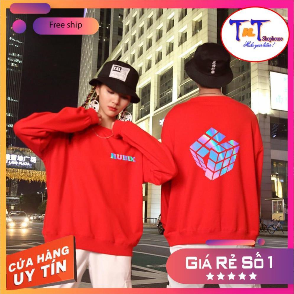 AS09 Áo Sweater Rubik Phản Quang Áo Nỉ Dài Tay Unisex Nam Nữ Freesize Dưới 75 Kg