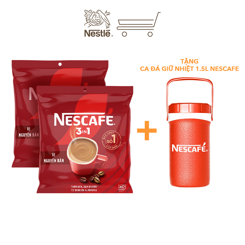 Combo 2 Bịch NESCAFE 3IN1 Công thức cải tiến - VỊ NGUYÊN BẢN Bịch 46 gói [Tặng Ca đá giữ nhiệt 1.5L NESCAFE]