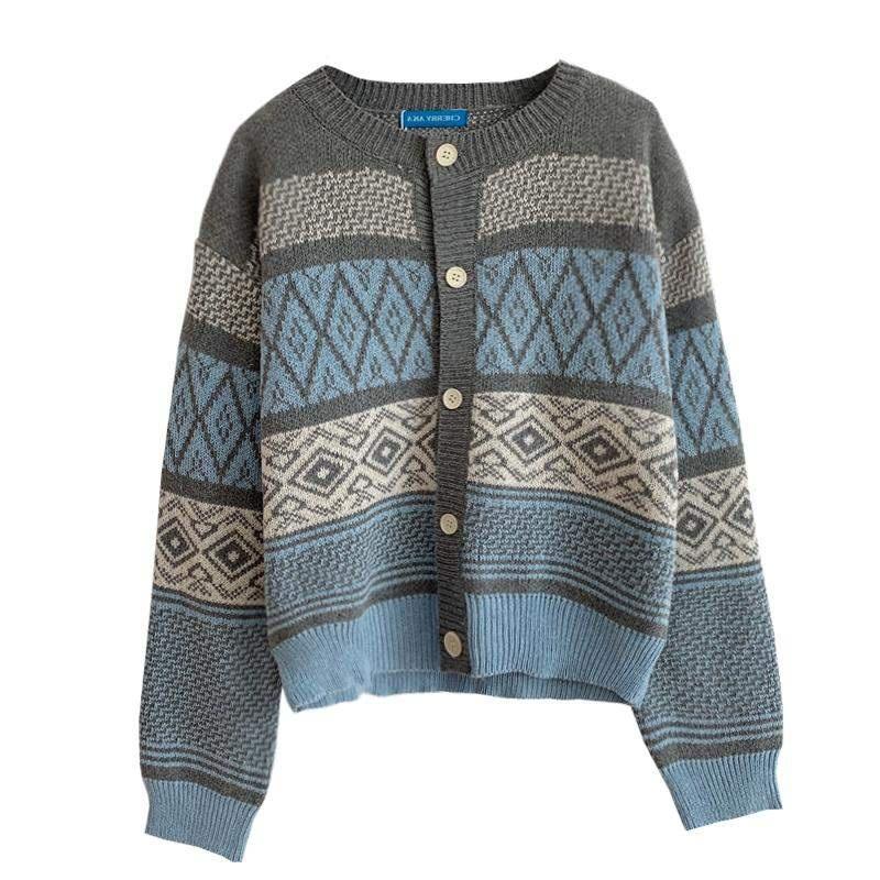 Hình ảnh Hàng Sẵn_ Áo len cardigan dệt kim ngắn phong cách retro