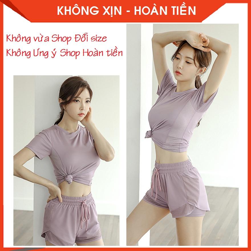 Quần áo gym nữ_thun lạnh phối lưới siêu mịn mát, kín đáo, co giãn 4 chiều - Quần áo nữ_thể thao, chạy bộ