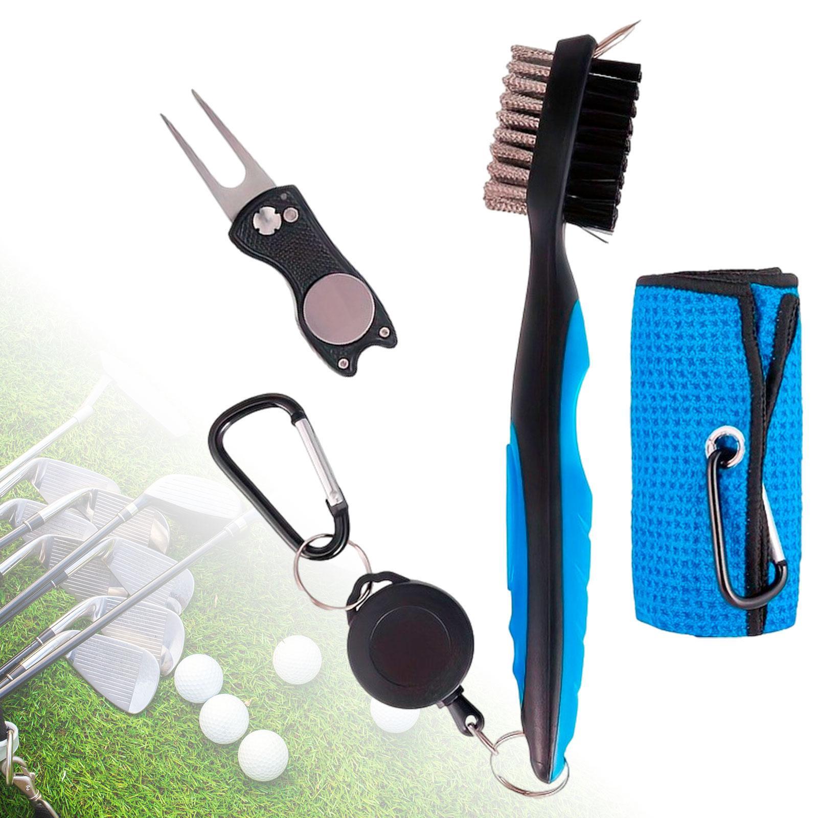 3x Golf Club Cleaning , Golf Club Cleaner Brush Golf Brush with Retractable Zip Line Repair Tool Golf Towel for Golf Irons, Golf Cart