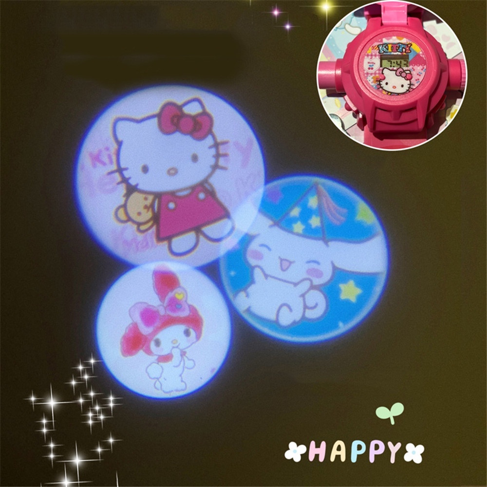 Đồng Hồ Điện Tử Thông Minh Chiếu Hình 3D Kuromi Gấu Dâu Kitty Melody Elsa Cho Bé Trai Bé Gái