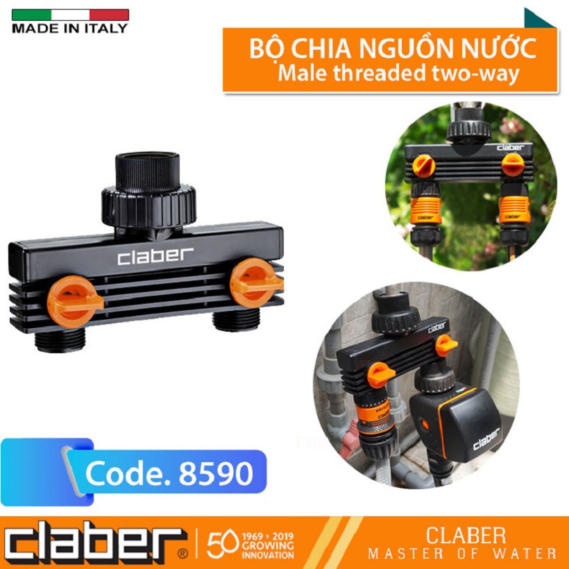 Bộ chia vòi nước 2 kênh ren 27mm Claber 8590