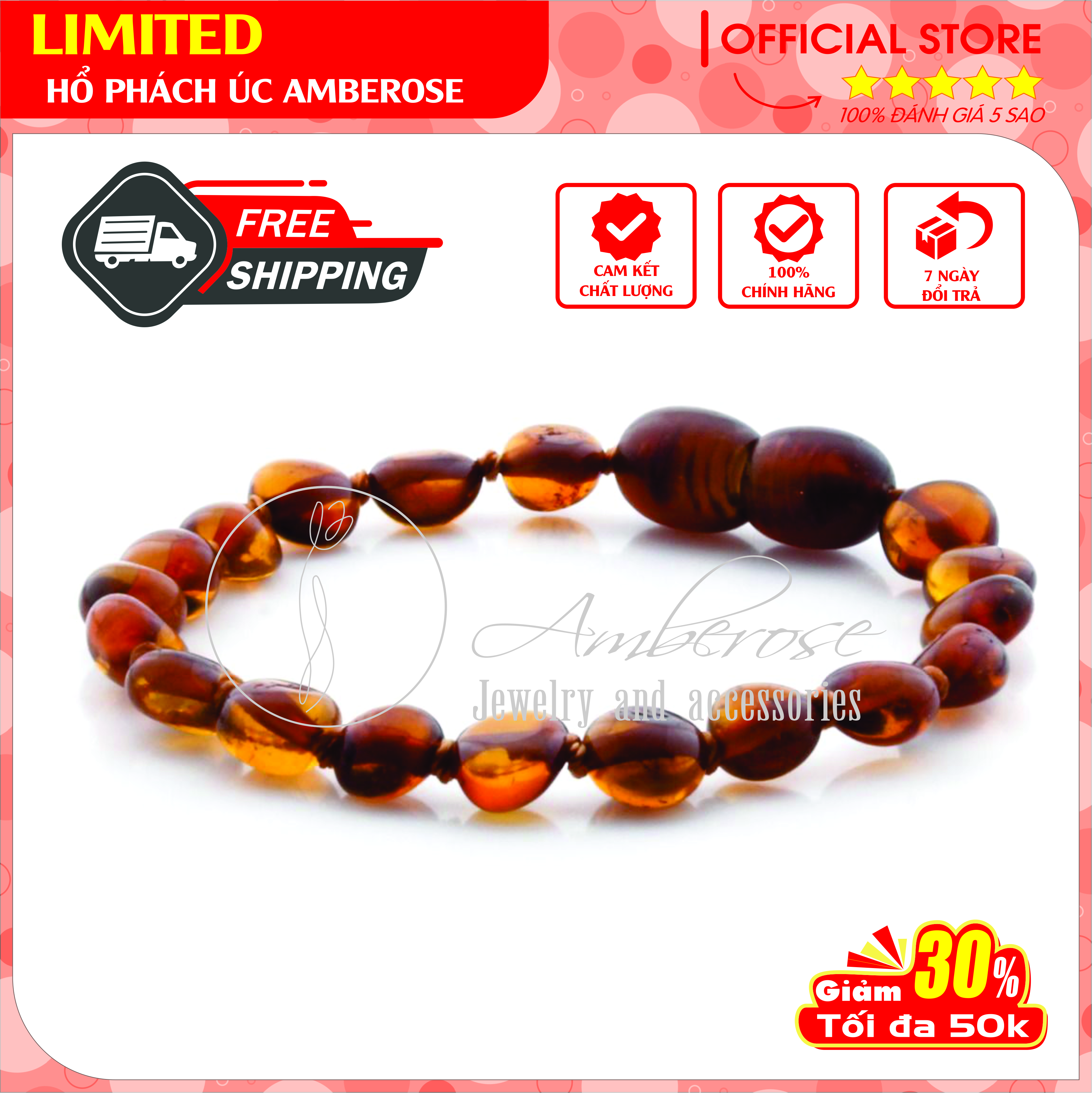 Bộ Vòng Hổ Phách Amber Úc Cho Bé 0 - 10 tuổi SAB1NOL