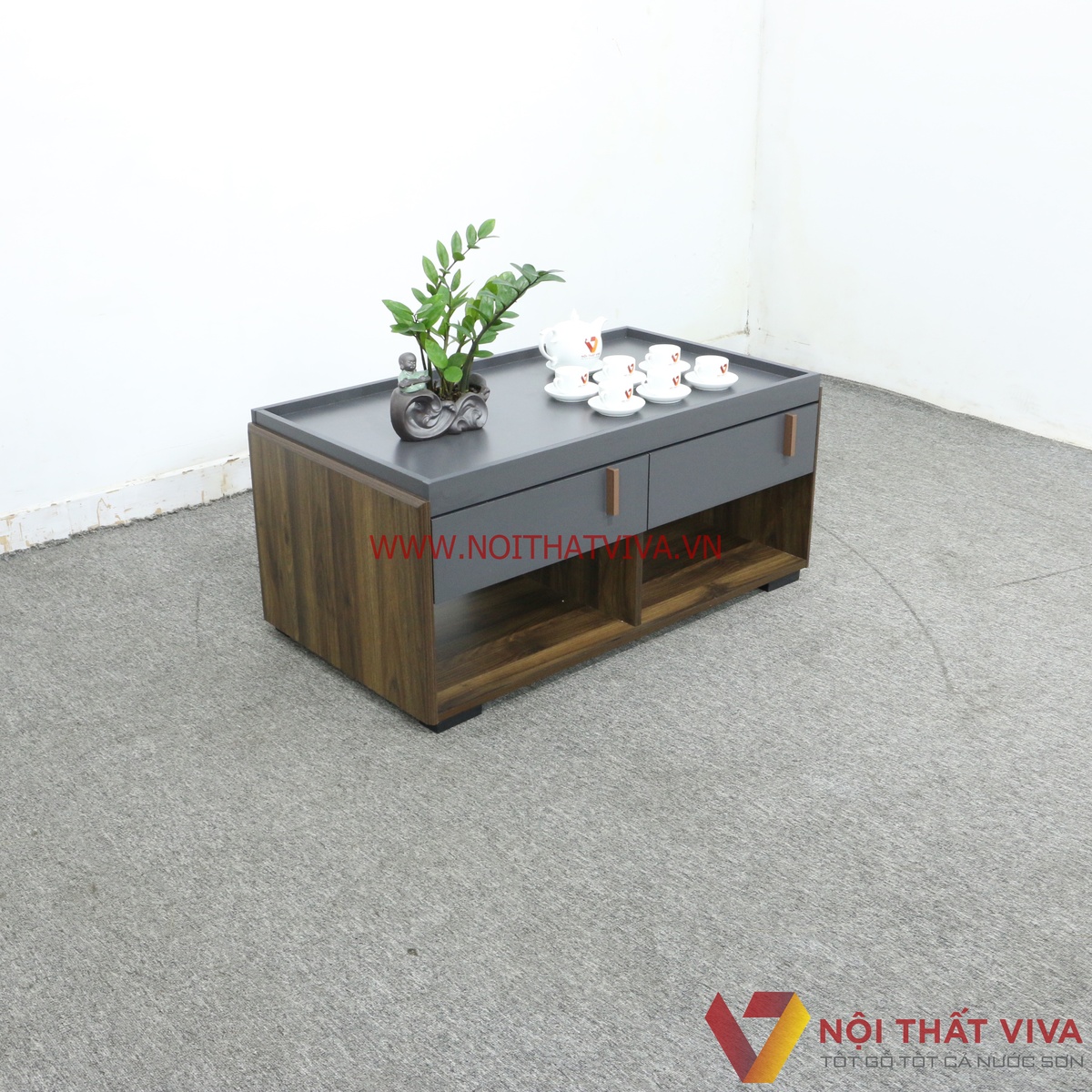 Bàn Trà Sofa Gỗ Công Nghiệp Nhập Khẩu Màu Xám Vân Gỗ Tiện Dụng Giá Rẻ