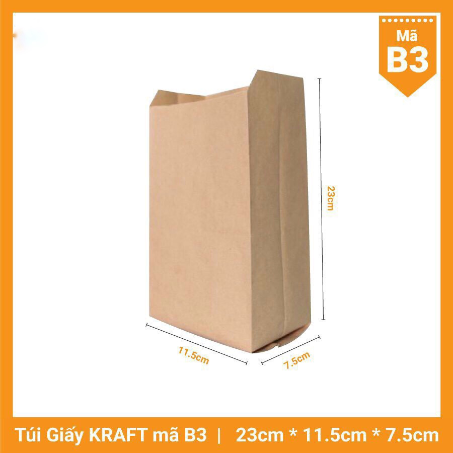 Túi giấy kraf (100 túi), Túi giấy đựng bánh mì, Túi đựng thực phẩm, túi kraf
