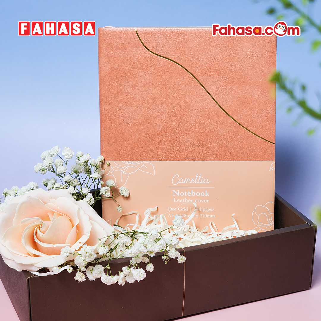 Sổ Da Bìa Cứng Camellia A6 - Kẻ Ngang - 120 Trang 100gsm - The Sun - Peach Fuzz