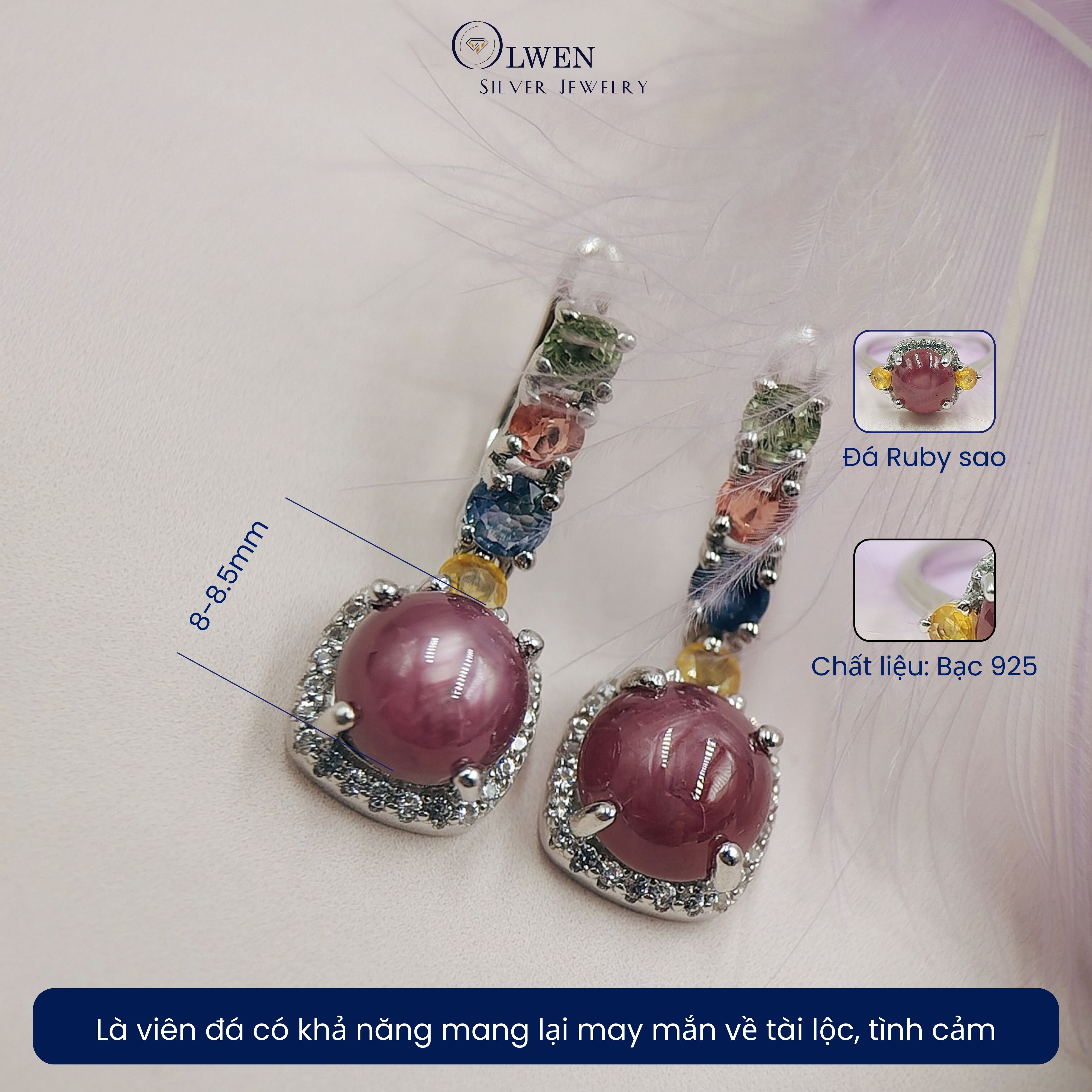 Set Trang Sức Bạc 925 Olwen Đính Đá Phong Thủy Ruby, Sapphire Sao