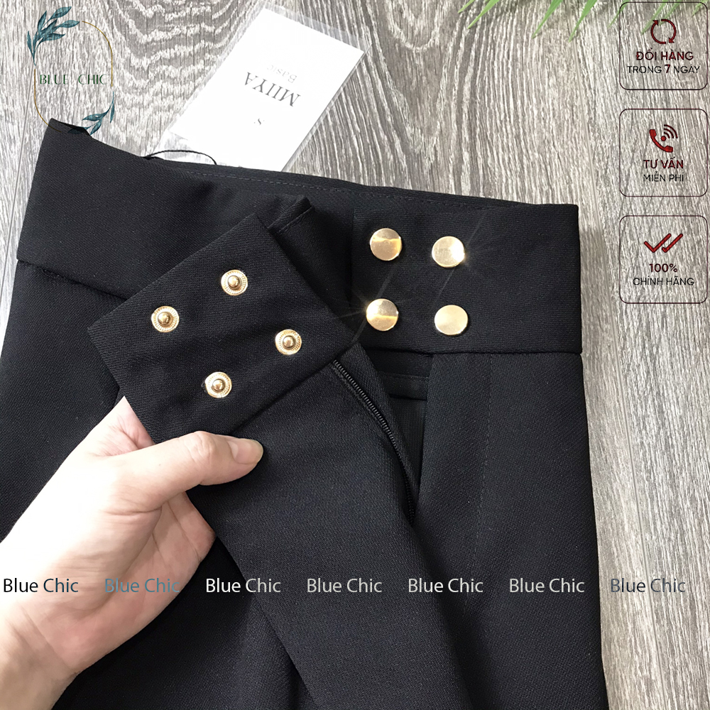 Quần baggy nữ Blue Chic cạp cao vải Vitex đồ công sở 4 cúc bấm tôn dáng sang trọng thanh lịch màu đen