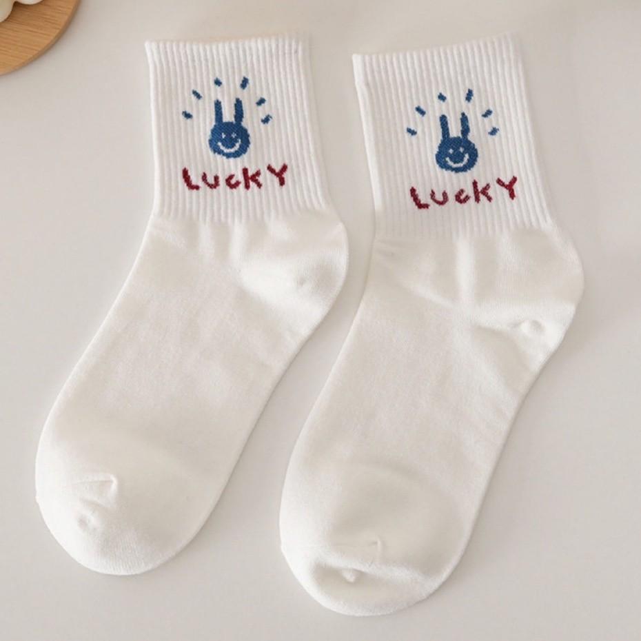 Tất cổ cao Bivota Vớ tất cổ cao nữ trắng họa tiết hình thú xinh xắn vải cotton co giãn thời trang Hàn Quốc