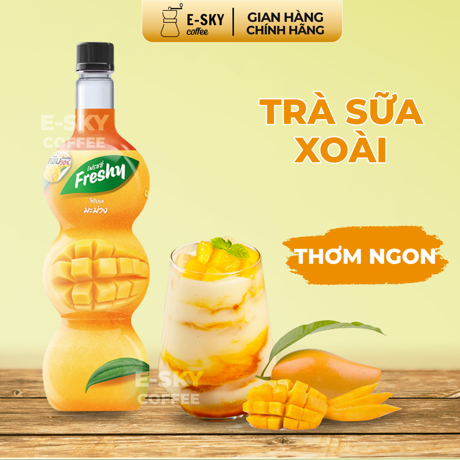 Siro Xoài Freshy Mango Syrup Nguyên Liệu Pha Chế Trà Sữa Chai 710ml