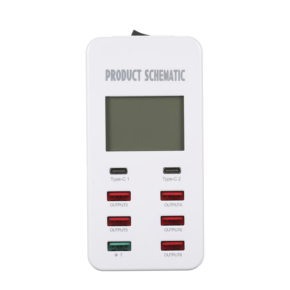 Bộ Sạc Nhanh 3.0 8a USB 6 Cổng Để Bàn Với 2 Cổng Loại C Màn Hình LCD
