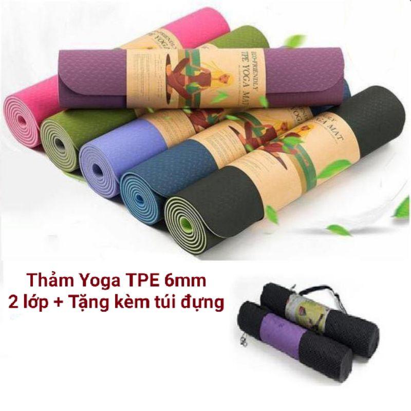 Thảm tập yoga TPE 2 lớp 6mm,thảm yoga chống trơn trượt ( màu ngẫu nhiên)