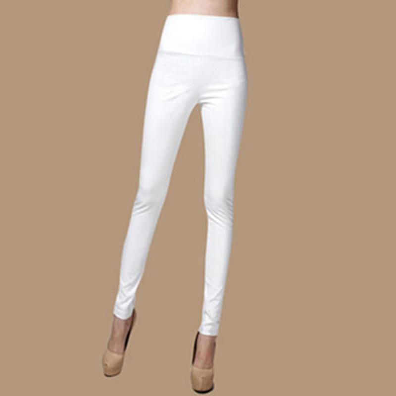 Fashion Women Leggings Skinny Pants PU Leather Elastic High Waist Warm Fleeces Autumn Winter Solid Slim Tights Pencil