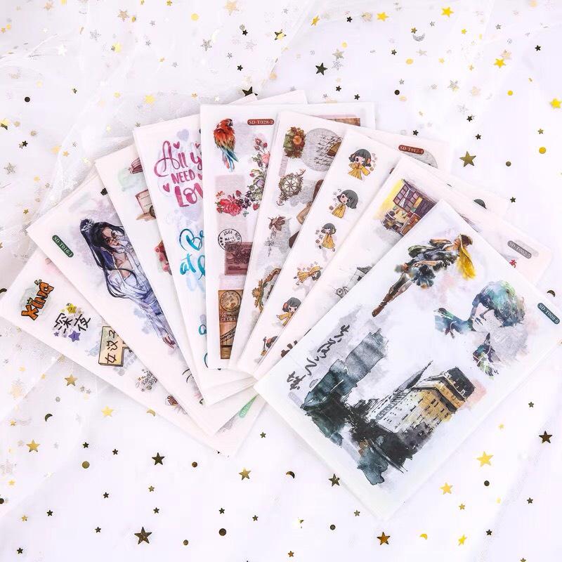 Stickers Dễ Thương 20 Chủ Đề Khác Nhau Sticker Cute Hình Dán Cổ Trang Phong Cảnh Đồ Ăn Vintage Trang Trí Sổ Tay