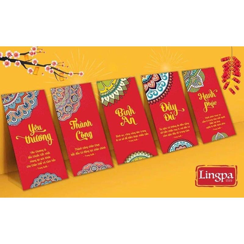 Phong bao Lì Xì tết Trong Suốt 2022- Hoa văn Mandala nền Vàng - Bộ 12 Lời chúc kèm Năng Lượng Tốt lành