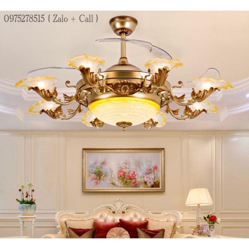 Quạt Trần Cánh Cụp Cánh Xòe phong thái hoàng phái , Có 3 cách thức Led,3 vận tốc Gió Có REMOTE