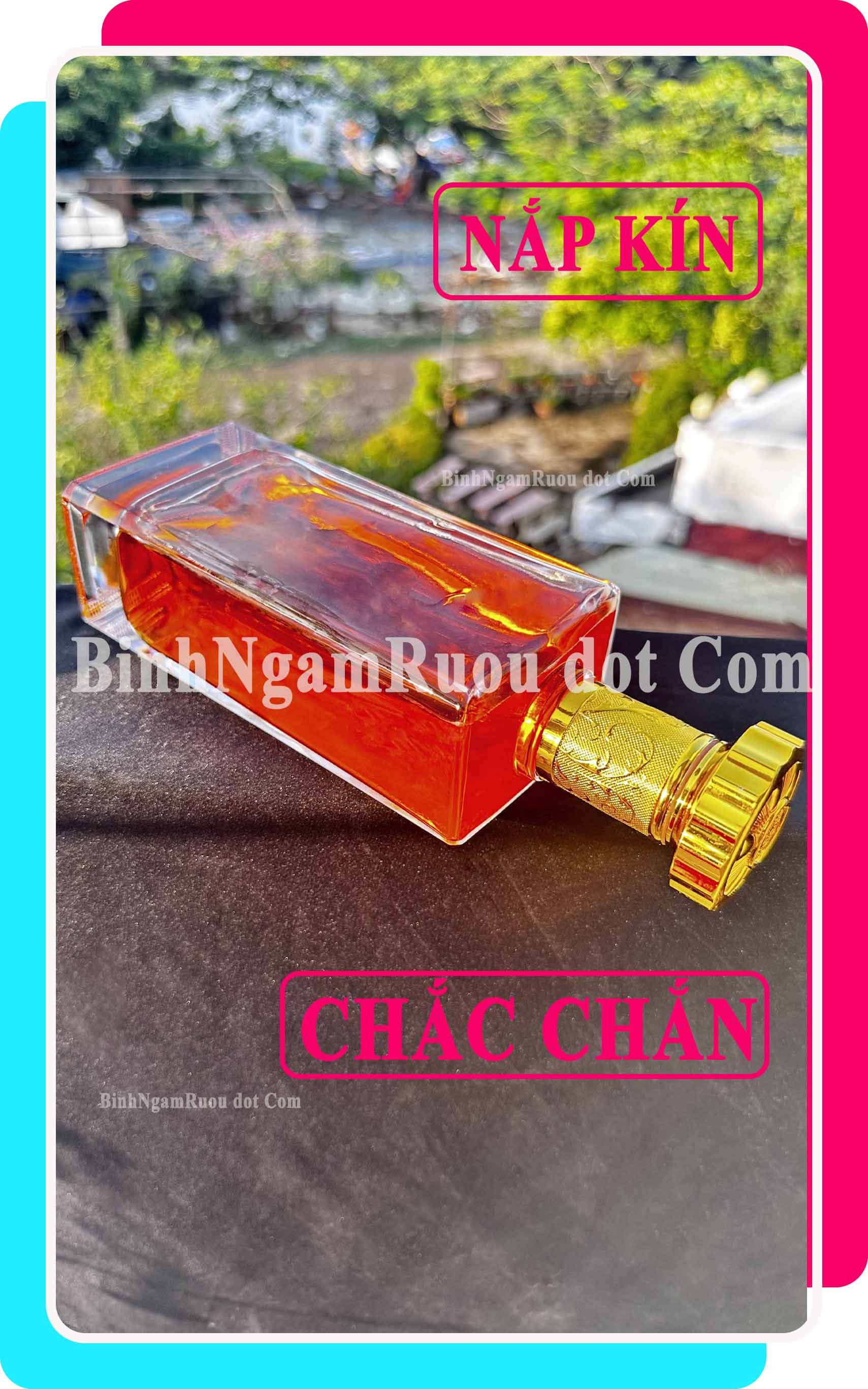 C45 Chai Đựng Rượu Thủy Tinh Trí Da Nắp Nhựa Vàng Cao Cấp 500ml - Đẹp Cao Cấp - Nắp Kín Thủy Tinh Trong - Tặng Biếu Sang Trọng