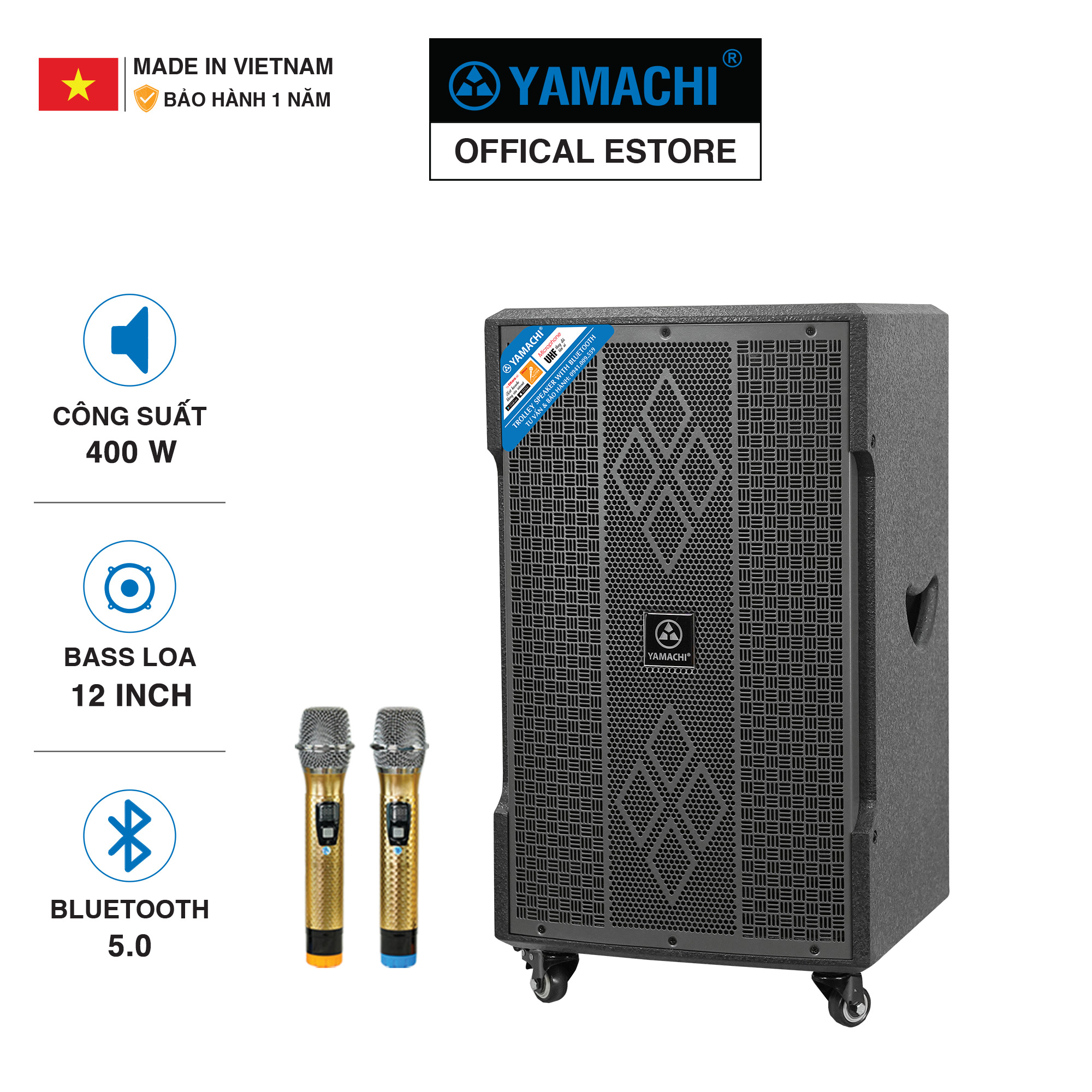 Loa karaoke gia đình công suất lớn bass 3 tấc 500W Yamachi KS-12000A đi kèm 2 micro không dây - [ Bảo hành 12 tháng ]- HÀNG CHÍNH HÃNG