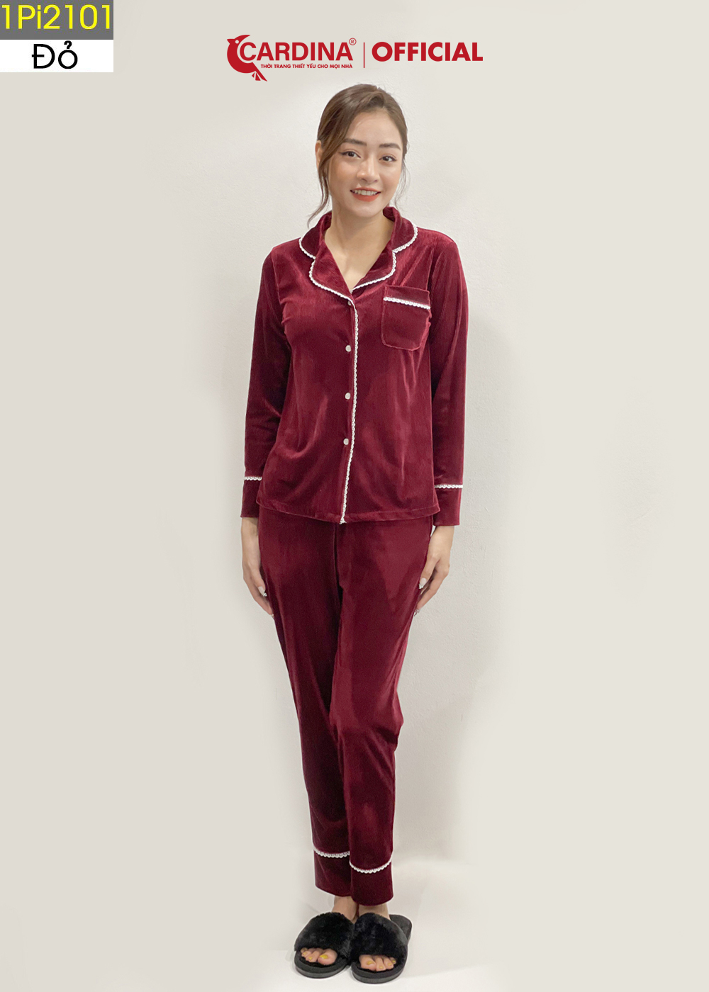 Đồ bộ pijama nữ CARDINA chất nhung tăm cao cấp kiểu dáng thanh lịch sang trọng 1Pi21