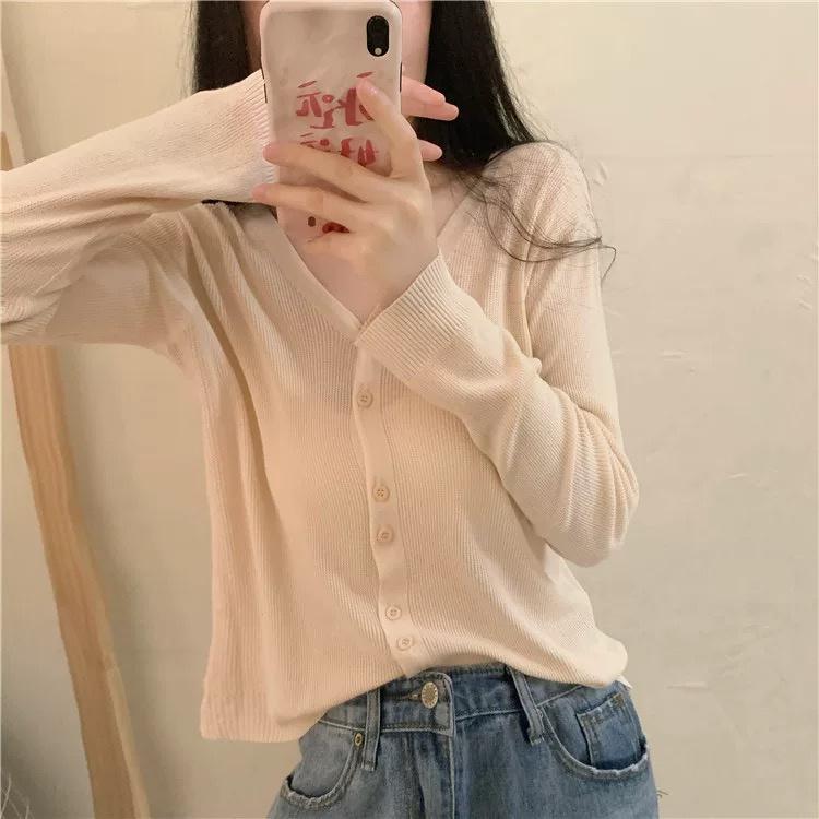 MS376 Áo len nữ dệt kim mỏng khuy kép