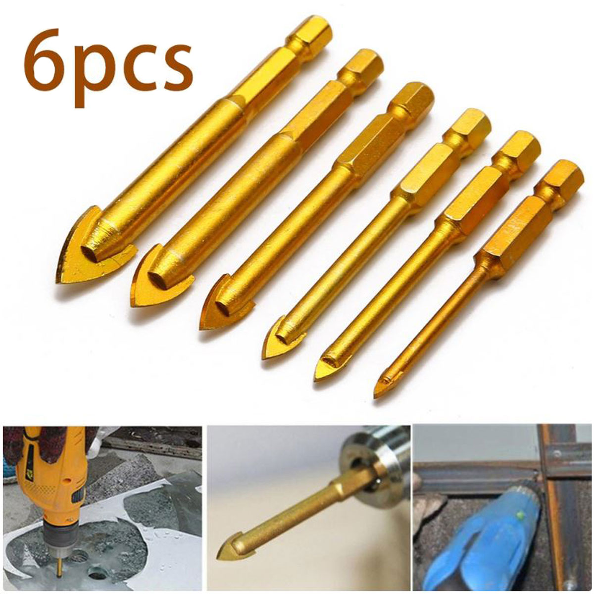 Bộ 6 Mũi Khoan Tam Giác Mạ Titan Khoan Tường - Thủy Tinh - Bê Tông Đa Chức Năng từ 3-10mm