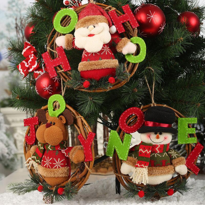 Cửa Giáng sinh Vòng hoa Rattan Giáng sinh Vòng hoa treo cây Santa Claus Santa Claus Snowman Wapiti Vòng hoa trang trí trang trí búp bê sang trọng trang trí